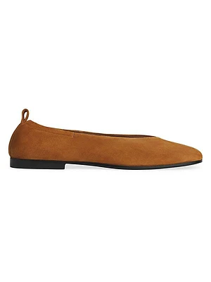 Ruched Square-Toe Suede Flats