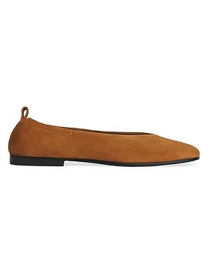 Ruched Square-Toe Suede Flats