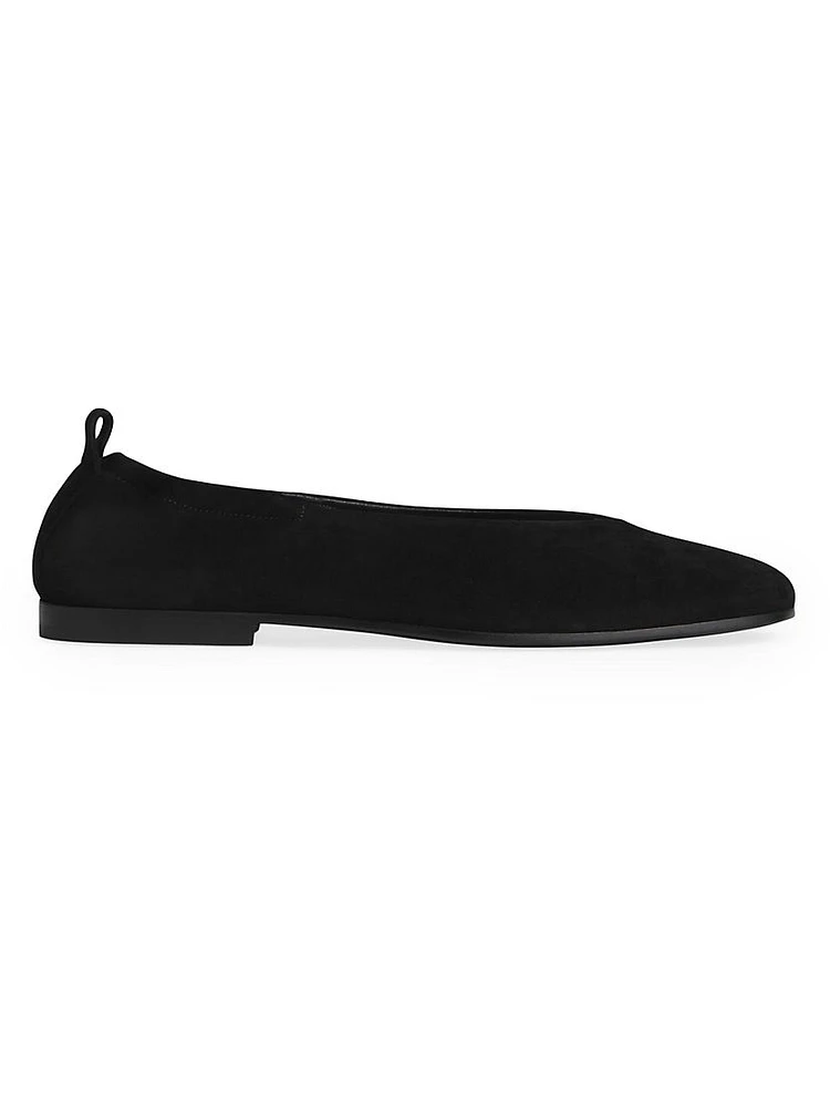 Ruched Square-Toe Suede Ballet Flats