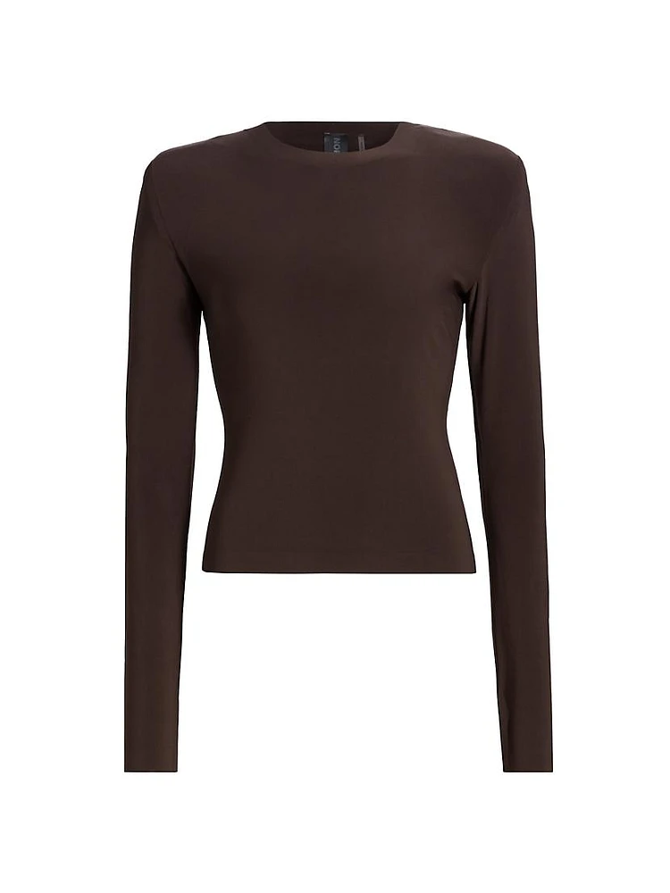 Shoulder Pad Long-Sleeve Crewneck Top