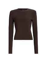 Shoulder Pad Long-Sleeve Crewneck Top