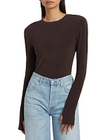 Shoulder Pad Long-Sleeve Crewneck Top