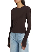 Shoulder Pad Long-Sleeve Crewneck Top