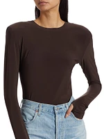 Shoulder Pad Long-Sleeve Crewneck Top