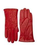 Floral-Embroidered Leather Gloves