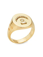 Internal Compass 18K Yellow Gold & 0.12 TCW Diamond Pause Signet Ring