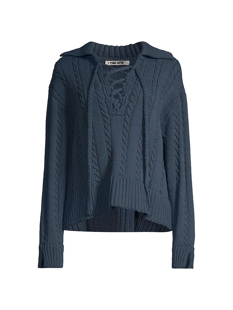 Karolin Cable-Knit Lace-Up Sweater