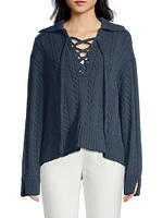 Karolin Cable-Knit Lace-Up Sweater