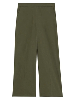 Linen-Blend Cropped Wide-Leg Pants