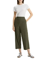 Linen-Blend Cropped Wide-Leg Pants