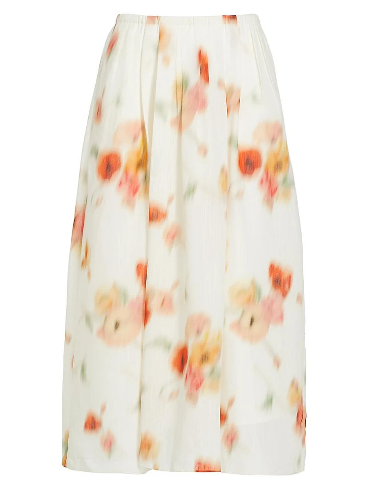 Blurred Poppy Easy Midi-Skirt