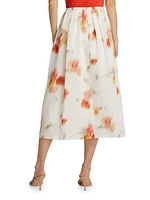 Blurred Poppy Easy Midi-Skirt