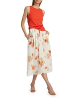 Blurred Poppy Easy Midi-Skirt