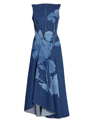 Floral Denim Fit-&-Flare Midi-Dress