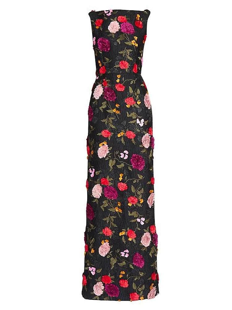 Crinkled Floral Boatneck Gown