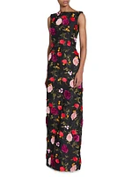 Crinkled Floral Boatneck Gown