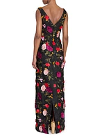 Crinkled Floral Boatneck Gown