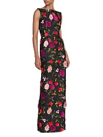 Crinkled Floral Boatneck Gown