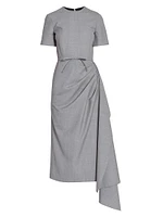 Wool Draped Short-Sleeve Midi-Dress