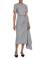 Wool Draped Short-Sleeve Midi-Dress