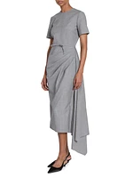 Wool Draped Short-Sleeve Midi-Dress