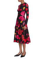 Floral Ruched Long-Sleeve Midi-Dress