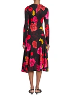 Floral Ruched Long-Sleeve Midi-Dress