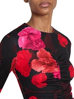 Floral Ruched Long-Sleeve Midi-Dress