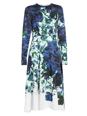 Floral Fitted Long-Sleeve Midi-Dress