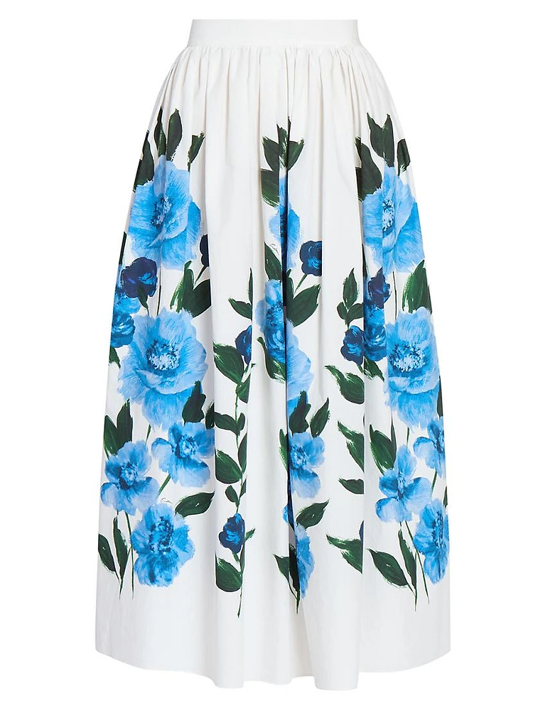 Floral Poplin Midi Skirt