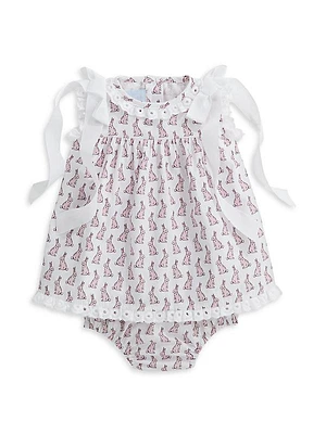 Baby Girl's & Little Girl's Rabbit Eyelet-Trimmed Cotton Dress & Bloomers Set