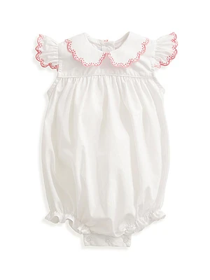 Baby Girl's Embroidered Cotton Bubble Romper