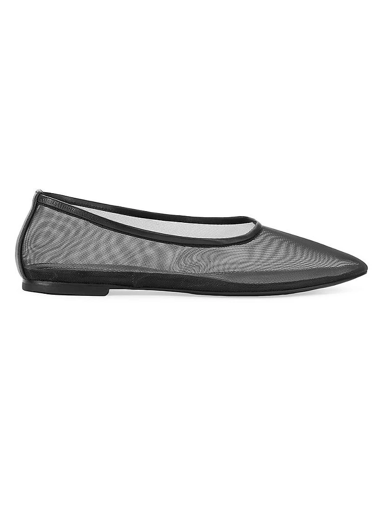 Alba Leather-Trimmed Mesh Ballet Flats