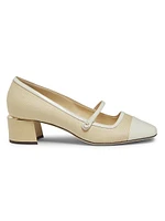 Elisa 45MM Pearl-Embellished Raffia Pumps