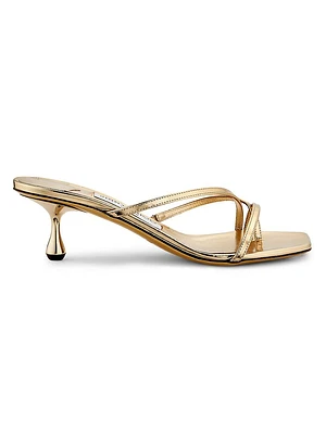 Etana 50MM Metallic Leather Sculptural-Heel Sandals