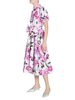 Floral Puff-Sleeve Cotton Midi-Dress