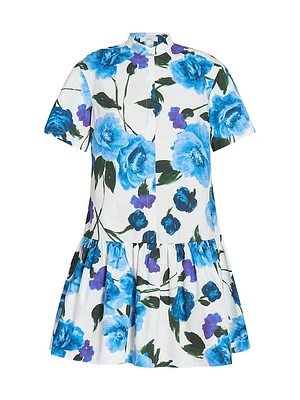 Short-Sleeve Floral Cotton Dress