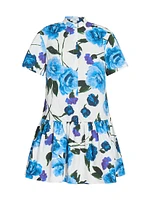 Short-Sleeve Floral Cotton Dress