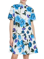 Short-Sleeve Floral Cotton Dress