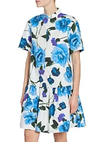 Short-Sleeve Floral Cotton Dress