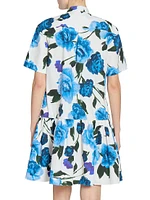 Short-Sleeve Floral Cotton Dress