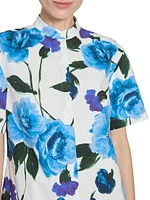 Short-Sleeve Floral Cotton Dress