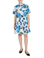 Short-Sleeve Floral Cotton Dress