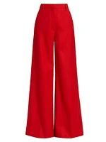 High-Rise Wool Flannel Flared Pants