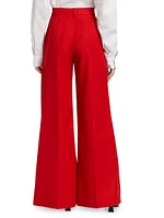 High-Rise Wool Flannel Flared Pants