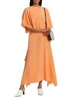 Silk Rounded-Sleeve Midi-Dress