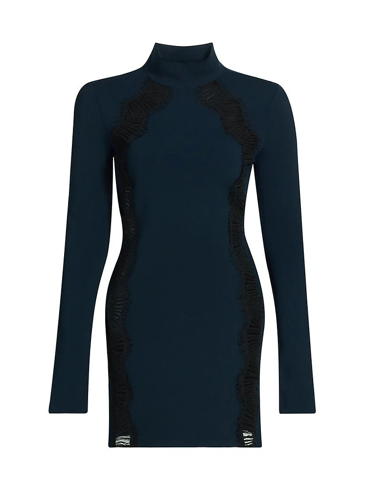 Lace-Panel Long-Sleeve Minidress