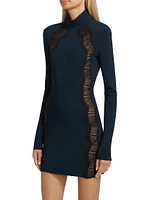 Lace-Panel Long-Sleeve Minidress