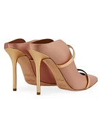 Maureen 100MM Satin Mules with Mirror Leather Straps