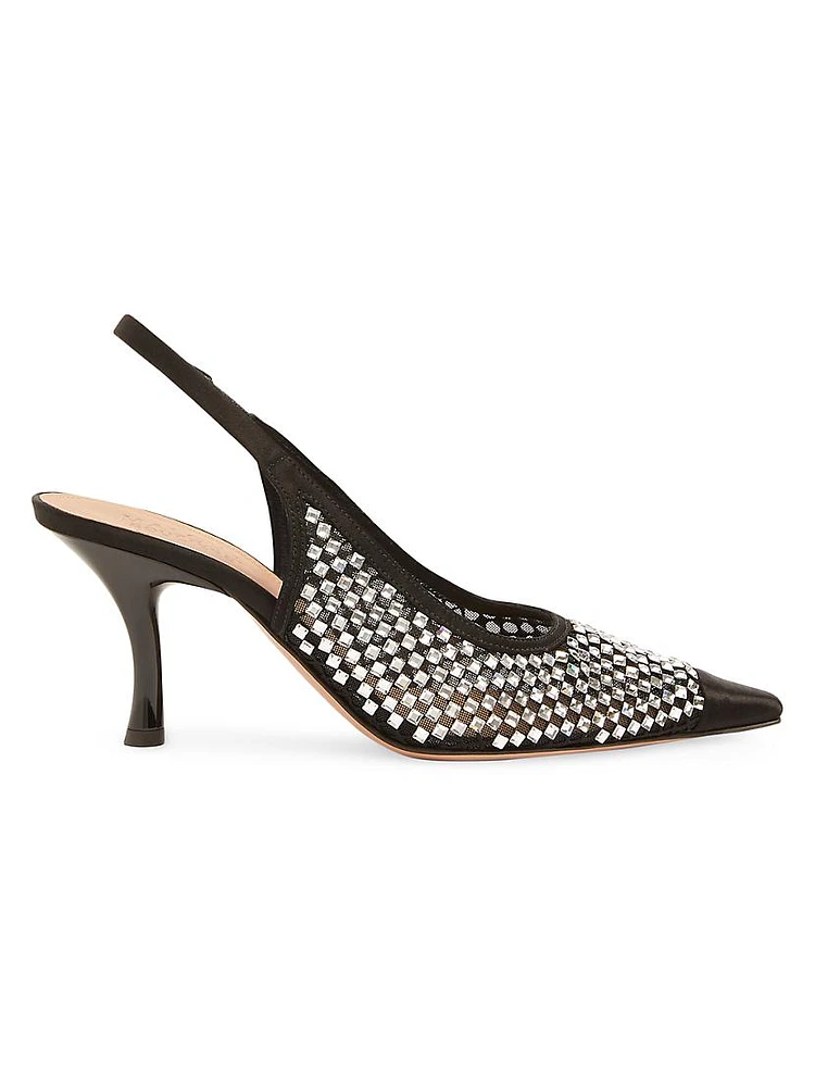 Vesper 70MM Crystal-Embellised Satin Slingbacks